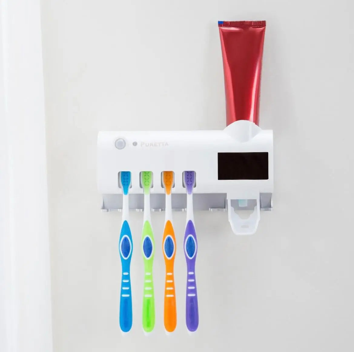 Suporte para Escova de Dentes Esterilizador com Luz UV e Distribuidor Automático de Creme Dental