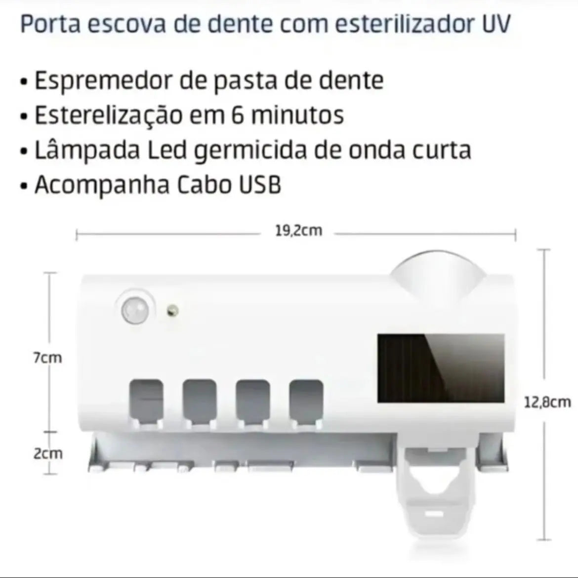 Suporte para Escova de Dentes Esterilizador com Luz UV e Distribuidor Automático de Creme Dental