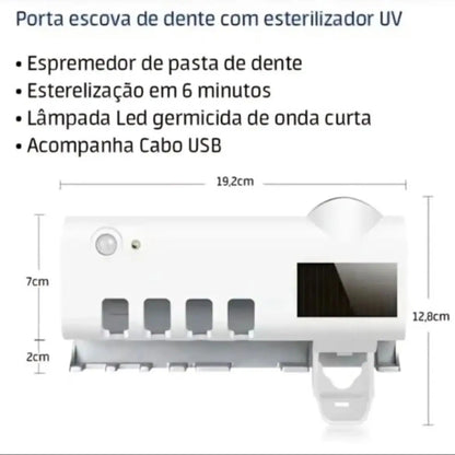 Suporte para Escova de Dentes Esterilizador com Luz UV e Distribuidor Automático de Creme Dental