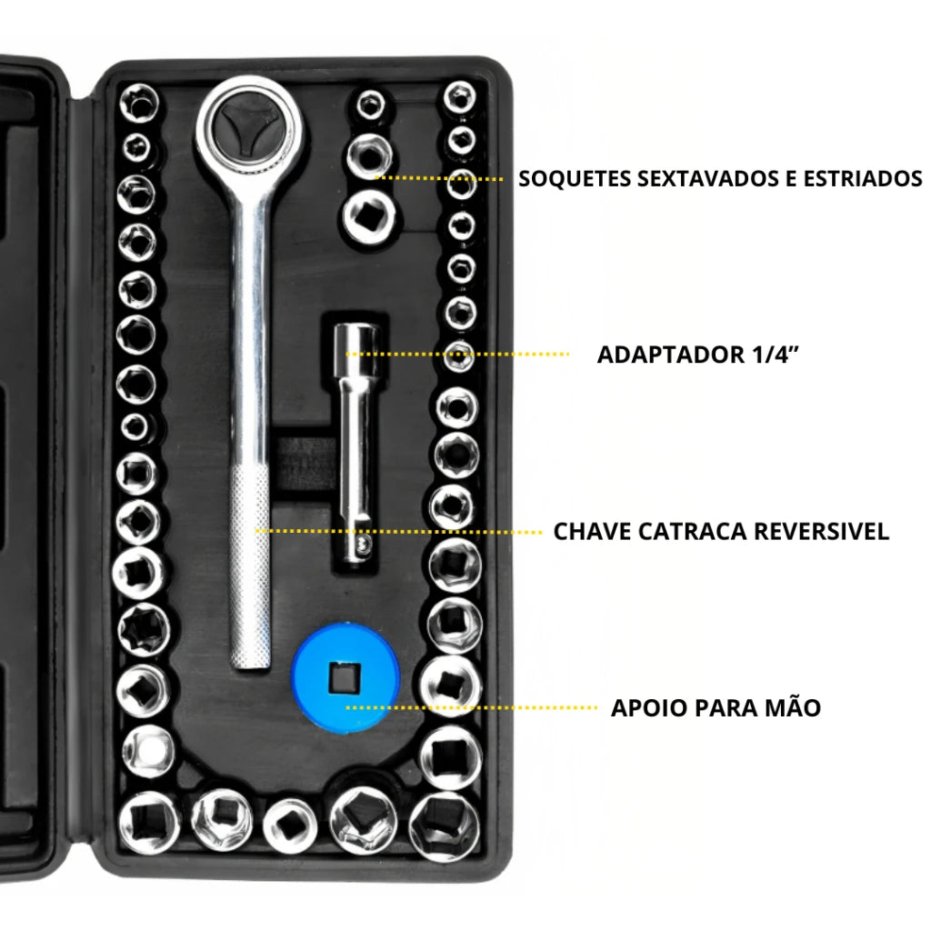 Kit Chave Soquete 40 Peças – Catraca Reversível 1/4