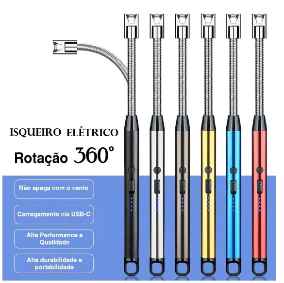 Isqueiro Eletrônico Recarregável USB – Perfeito para Fogão de Churrasco!