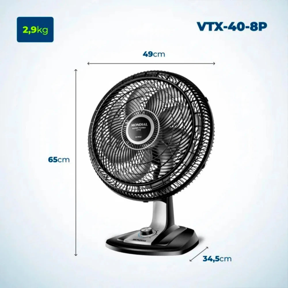 Ventilador de Mesa Mondial Super Turbo 140W 8 Tons